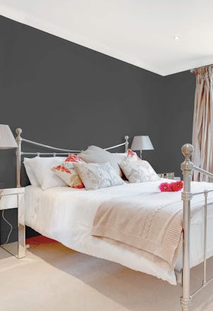 master bedroom painted with cloudy grey